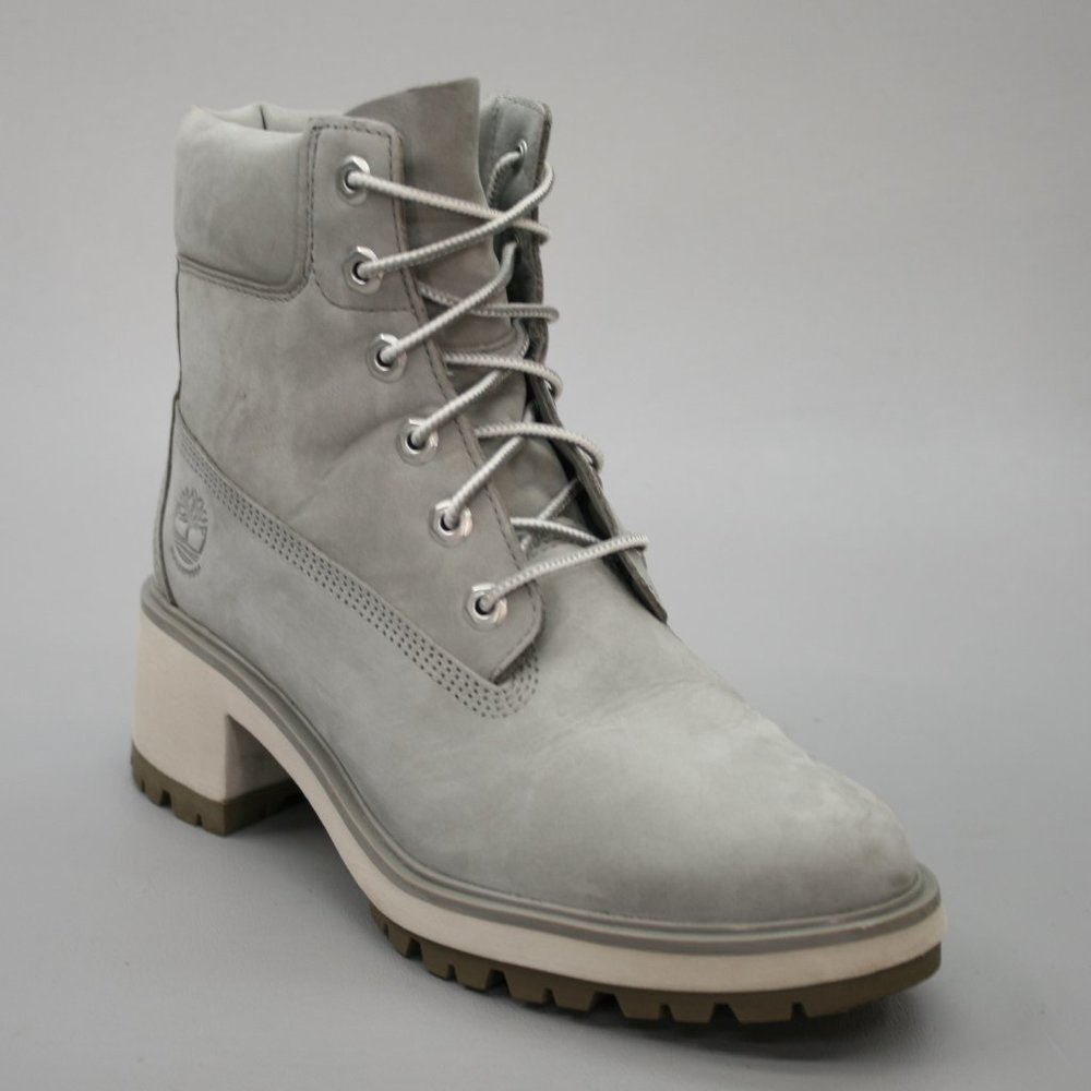 Timberland Ladies 9 Kinsley Gray Waterproof Nubuck Block Heels Ankle Boots A29EC